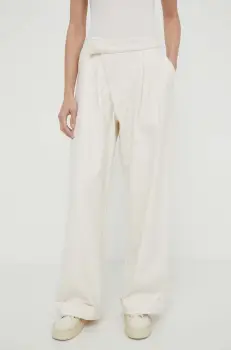 Won Hundred pantaloni femei, culoarea bej, drept, high waist 2824-14233 imagine