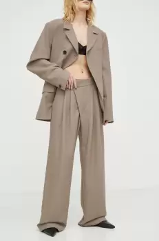 Won Hundred pantaloni femei, culoarea maro, drept, high waist imagine