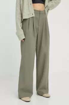 Won Hundred pantaloni femei, culoarea verde, lat, high waist imagine
