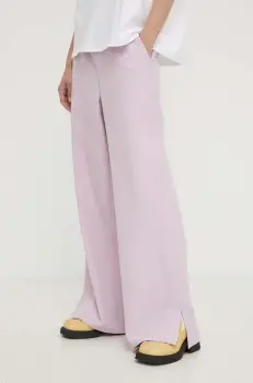 Won Hundred pantaloni femei, culoarea violet, lat, high waist imagine