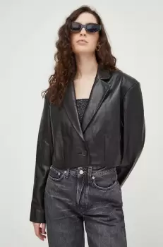 Won Hundred sacou de piele culoarea negru, un singur rand de nasturi, neted imagine