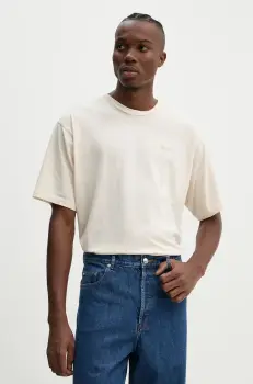 Won Hundred tricou din bumbac barbati, culoarea bej, neted, 3300-12063 imagine