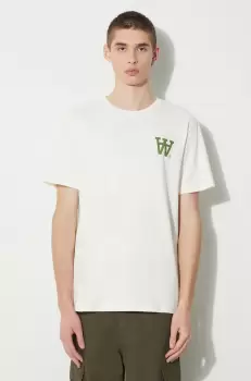 Wood Wood tricou din bumbac Ace AA Logo barbati, culoarea bej, cu imprimeu, 10285709.2222 imagine