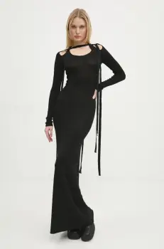 Y/Project rochie MULTISCARF LONG SLEEVE KNIT DRESS culoarea negru, maxi, mulata, 106DR008 imagine