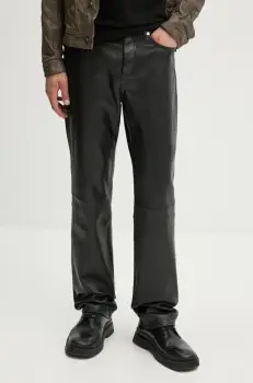 ZADIG&VOLTAIRE pantaloni de piele barbati, culoarea negru, drept, RMPA00017 imagine