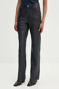 ZADIG&VOLTAIRE pantaloni de piele femei, culoarea albastru marin, drept, high waist, RWPA00083 imagine
