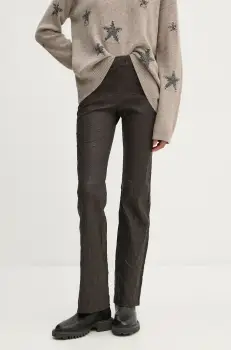 ZADIG&VOLTAIRE pantaloni de piele femei, culoarea maro, evazati, medium waist, RWPA00073 imagine