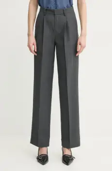 ZADIG&VOLTAIRE pantaloni din lana femei, culoarea gri, lat, medium waist, WWPA01845 imagine