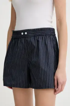 ZADIG&VOLTAIRE pantaloni scurti din bumbac femei, culoarea albastru marin, cu imprimeu, high waist, WWBS01160 imagine