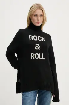 ZADIG&VOLTAIRE pulover de lana femei, culoarea negru, calduros, cu guler, KWSW00065 imagine