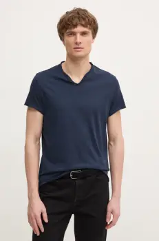 ZADIG&VOLTAIRE tricou din bumbac barbati, culoarea albastru marin, neted, JMTN01631 imagine