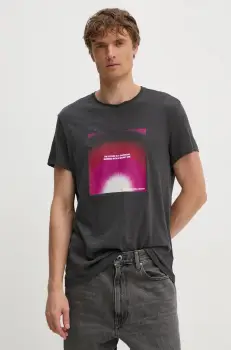 ZADIG&VOLTAIRE tricou din bumbac barbati, culoarea gri, cu imprimeu, JMTS00649 imagine