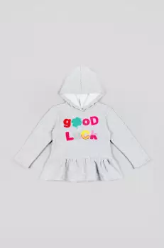 zippy bluza copii culoarea gri, cu gluga, cu imprimeu imagine