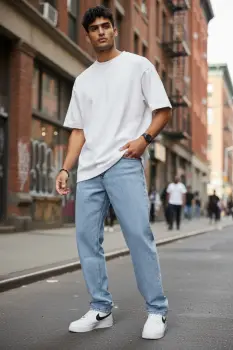 Blugi barbati baggy albastri 11081 imagine