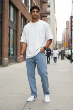 Blugi barbati baggy albastri 11082 imagine