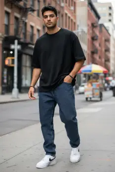 Blugi barbati baggy bleumarin verzui 115b imagine