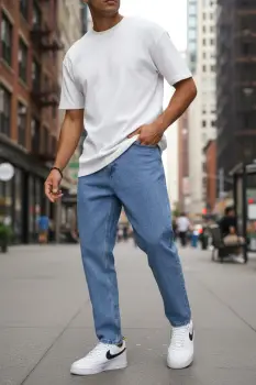 Blugi barbati boyfriend albastri 116 imagine
