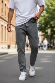 Blugi barbati boyfriend gri 1117 imagine