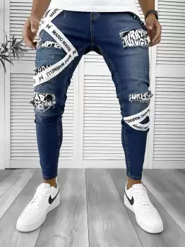 Blugi barbati conici albastri 0054 B15-1.1 imagine