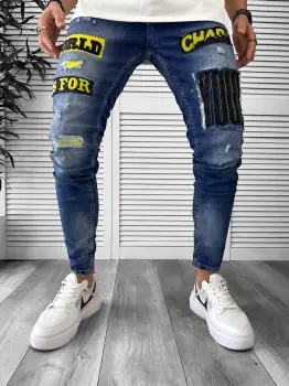 Blugi barbati conici albastri 062 imagine