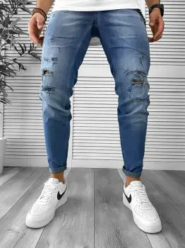 Blugi barbati conici albastri 12502 imagine