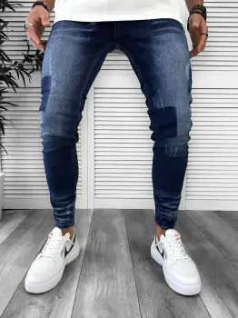 Blugi barbati conici albastri 367 imagine