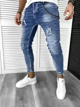 Blugi barbati conici albastri 368 imagine