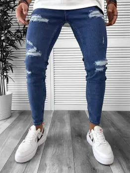 Blugi barbati conici albastri 6321 F3-2 imagine