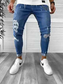 Blugi barbati conici albastri 6330 H6-2 imagine