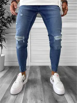 Blugi barbati conici albastri 7121 F5-4 imagine