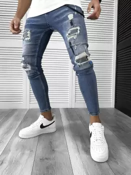 Blugi barbati conici albastri 8245 imagine