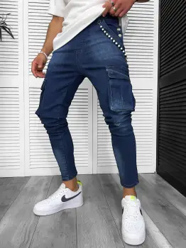 Blugi barbati conici albastri cargo 13335 imagine