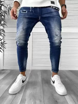 Blugi barbati conici albastri + Lant cadou 5812 imagine