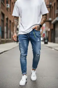 Blugi barbati conici albastri R8014 G3-5.1 imagine