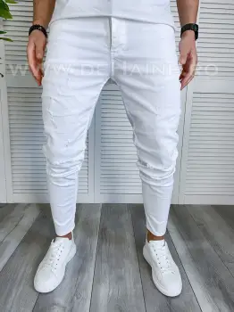 Blugi barbati conici albi B3762 M3-4.2 imagine