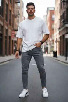 Blugi barbati conici gri 3951 imagine