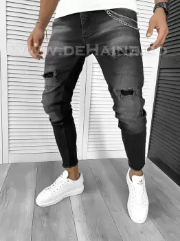 Blugi barbati conici negri B9409 imagine