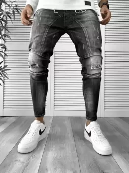 Blugi barbati conici negri + lant cadou 5797 imagine