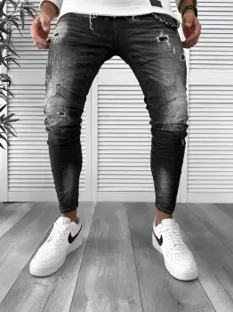 Blugi barbati conici negri + lant cadou 5802 G2-5 imagine