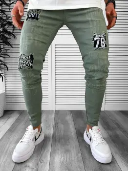 Blugi barbati conici verzi cu stickere 1258 imagine