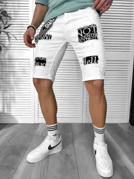 Blugi barbati scurti conici albi  cu stikere 4600 G1-3.3 imagine