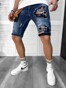 Blugi barbati scurti conici  cu stikere  4068 imagine