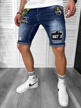 Blugi barbati scurti conici  cu stikere  4069 H3-7 imagine