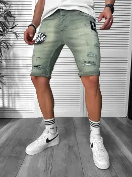 Blugi barbati scurti conici verzi  cu stikere 7041 imagine