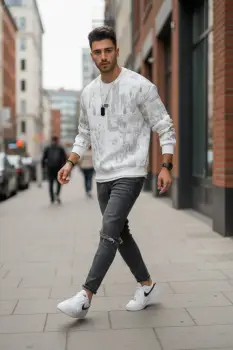 Bluza barbati alba slim fit 71413 imagine