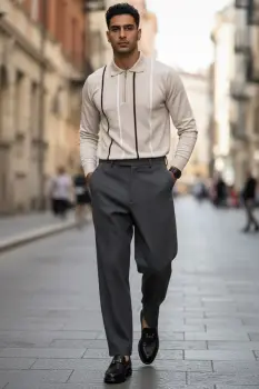 Bluza barbati bej slim fit S119 imagine