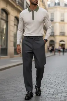 Bluza barbati bej slim fit S120 imagine