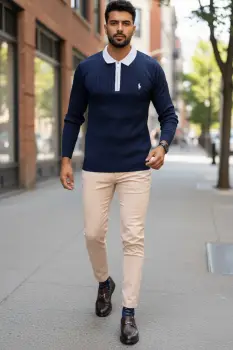 Bluza barbati bleumarin slim fit S116 imagine