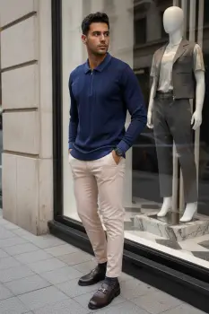 Bluza barbati bleumarin slim fit S127 imagine