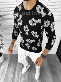 Bluza barbati cu imprimeu neagra K410 I3-4 E 54-5 imagine